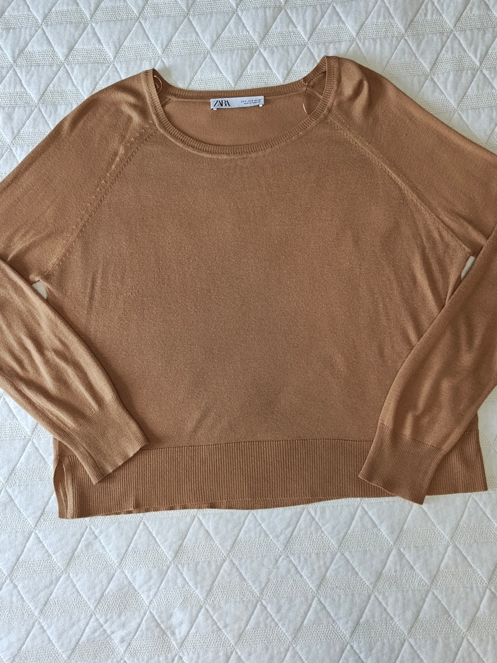 ZARA Camel Crewneck Knit Sweater